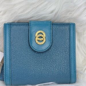 Bulgari Teal Leather Wallet with Gold Detail